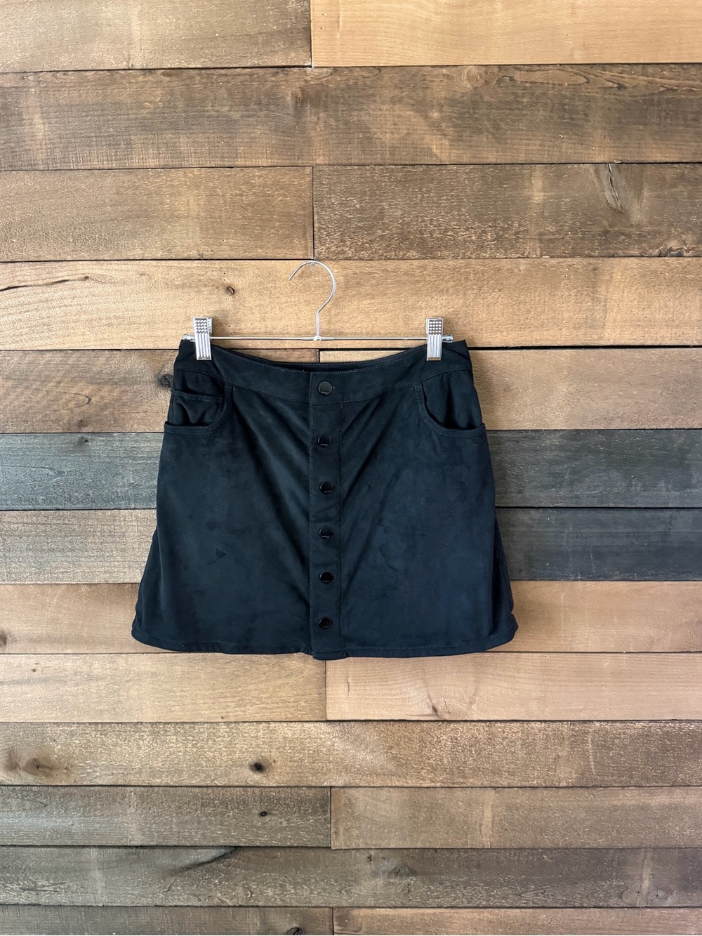 Express Black Button Front Mini Skirt Pockets Casual Preppy Size 6 Cotton